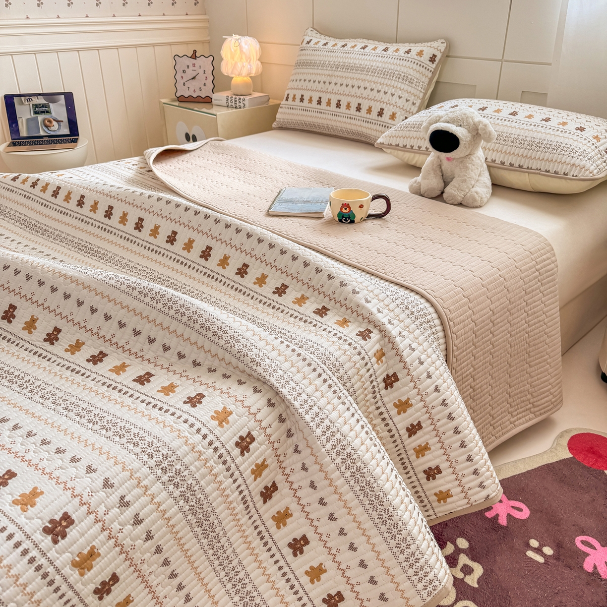 91家纺网 家纺一手货源 找家纺 康纳利 2026新款全棉床盖学生夹棉薄款床盖床垫三件套四季通用 费尔岛