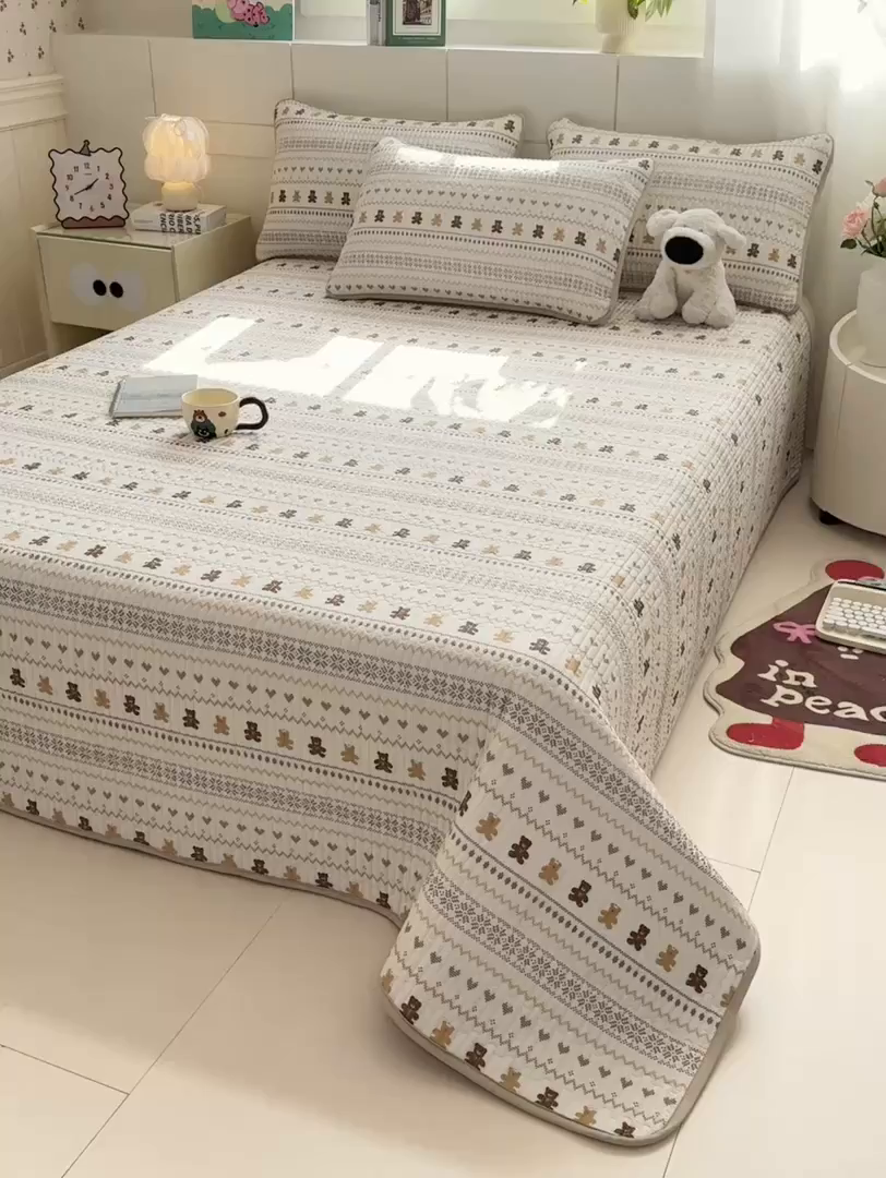 91家纺网 家纺一手货源 找家纺 康纳利 2026新款全棉床盖学生夹棉薄款床盖床垫三件套四季通用 费尔岛