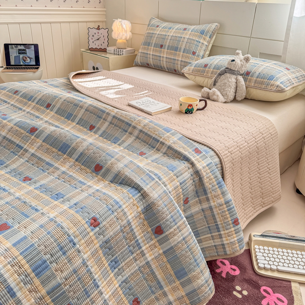 康纳利 2026新款全棉床盖学生夹棉薄款床盖床垫三件套四季通用 格调