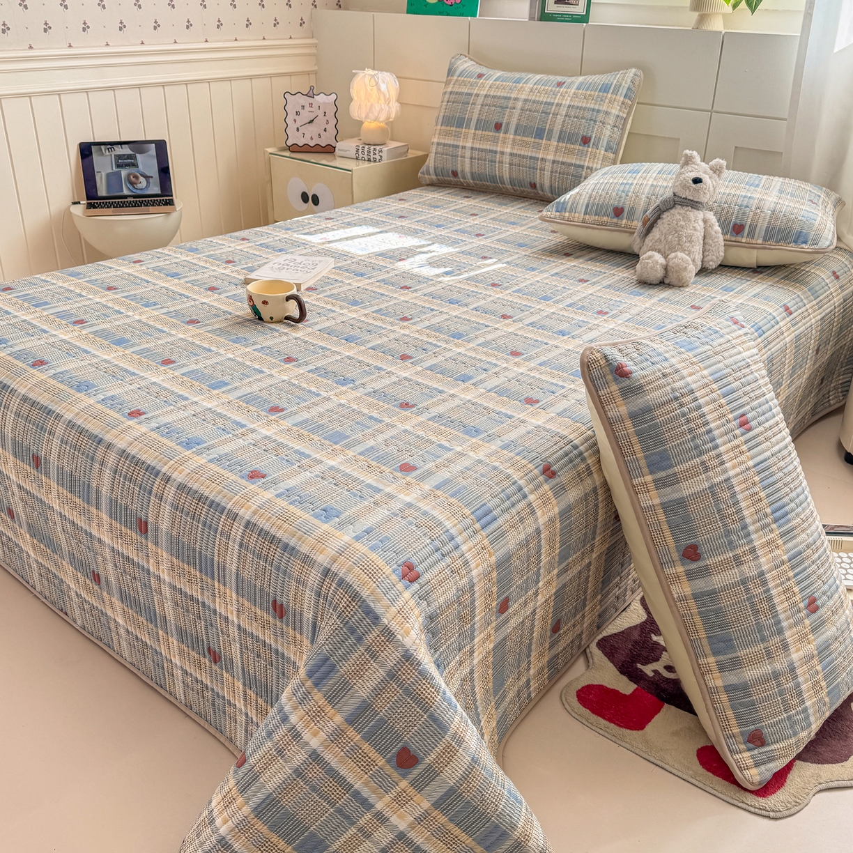 91家纺网 家纺一手货源 找家纺 康纳利 2026新款全棉床盖学生夹棉薄款床盖床垫三件套四季通用 格调