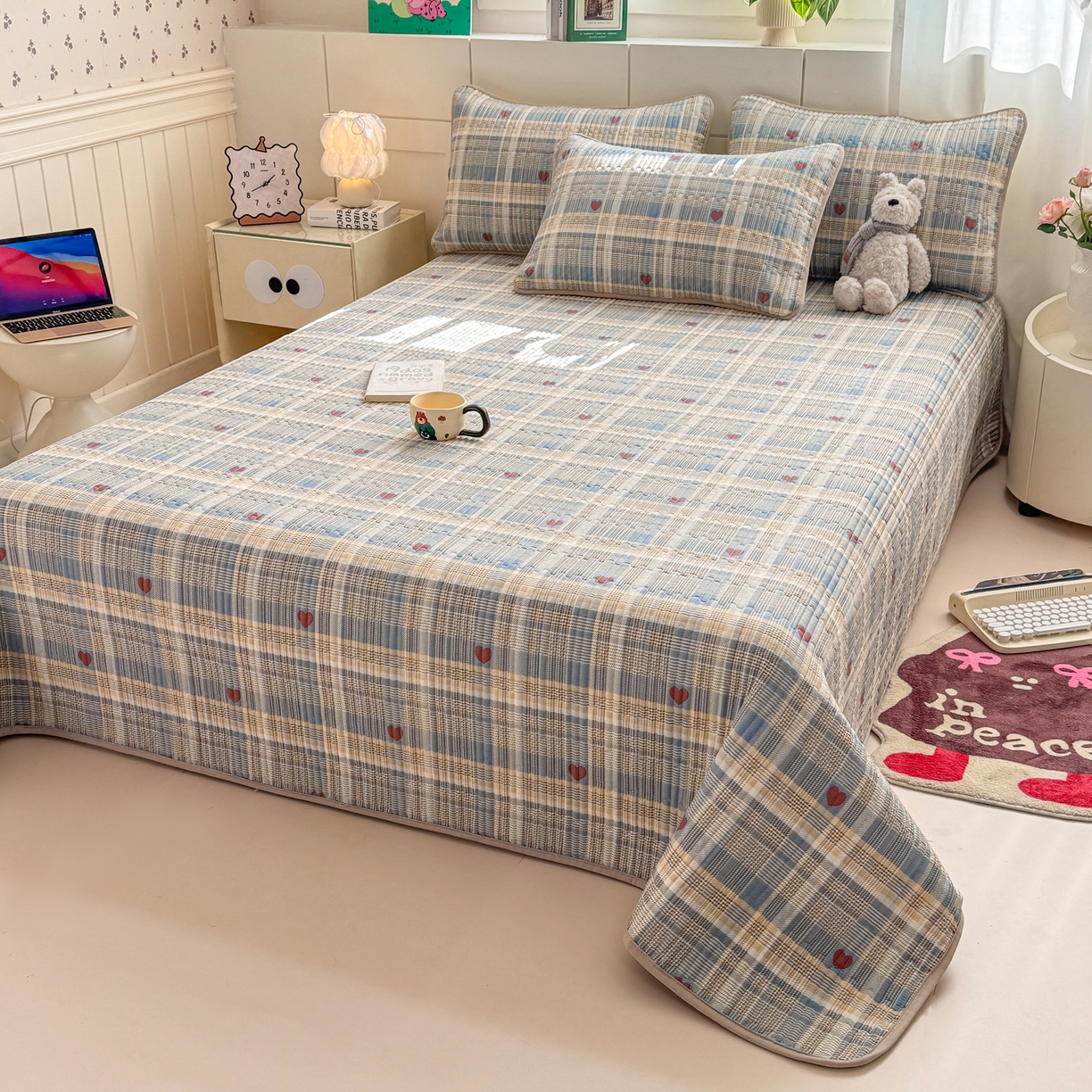 91家纺网 家纺一手货源 找家纺 康纳利 2026新款全棉床盖学生夹棉薄款床盖床垫三件套四季通用 格调