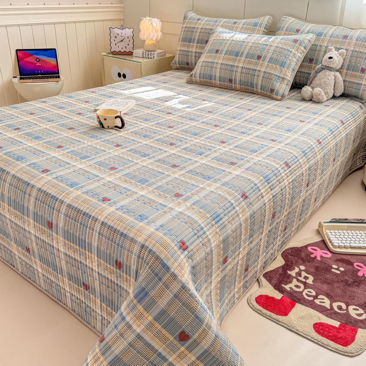 91家纺网 家纺一手货源 找家纺 康纳利 2026新款全棉床盖学生夹棉薄款床盖床垫三件套四季通用 格调