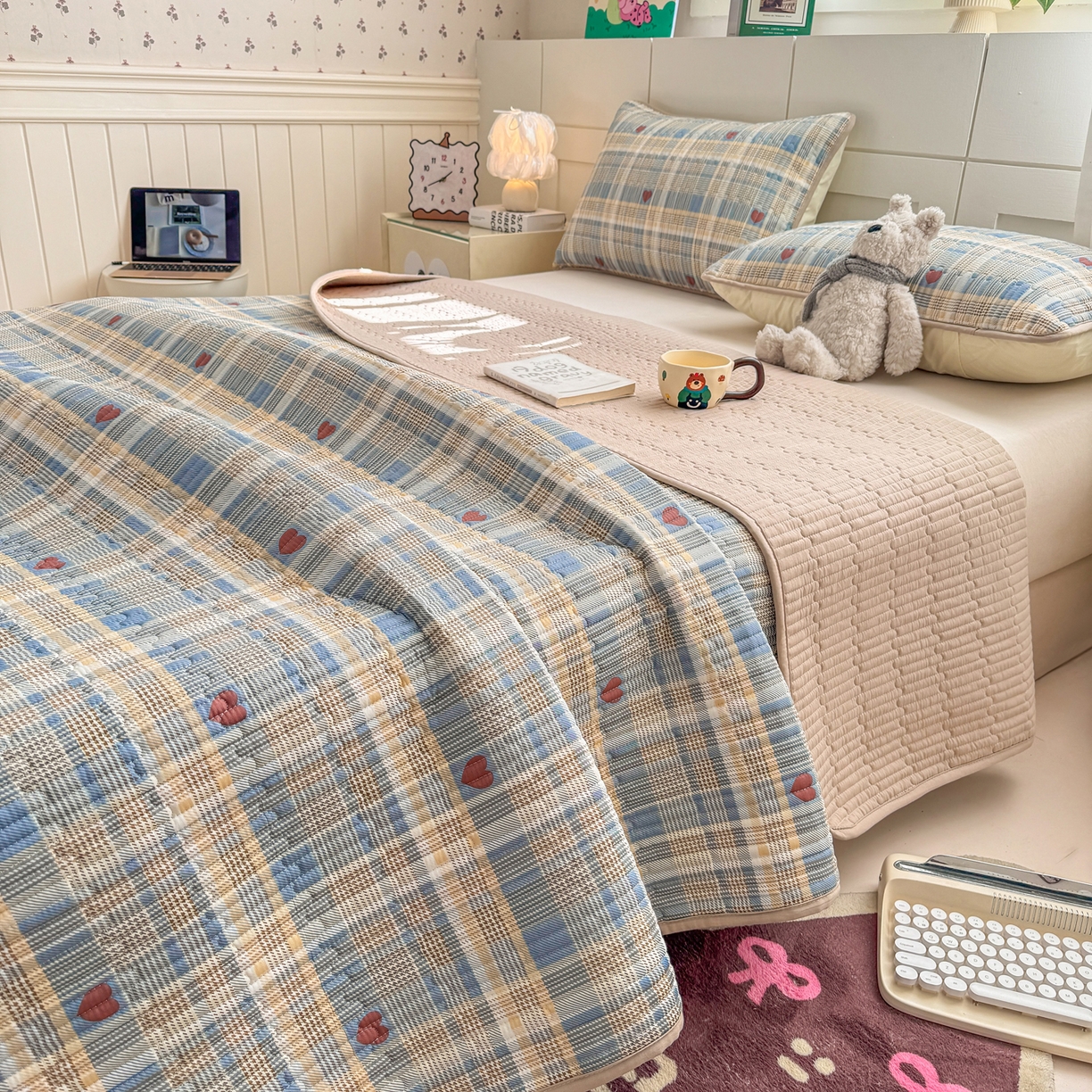 91家纺网 家纺一手货源 找家纺 康纳利 2026新款全棉床盖学生夹棉薄款床盖床垫三件套四季通用 格调