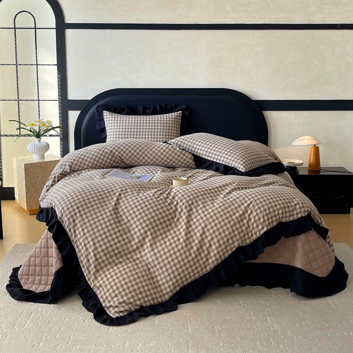 91家纺网 家纺一手货源 找家纺 麦田家纺 2026新款花边夹棉床盖四件套-西西里岛 西西里岛-咖色