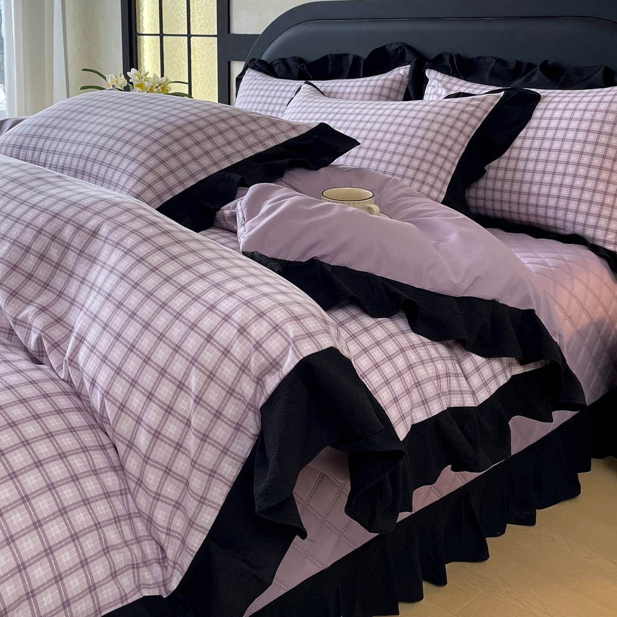 麦田家纺 2026新款花边夹棉床盖四件套-西西里岛 西西里岛-浅紫