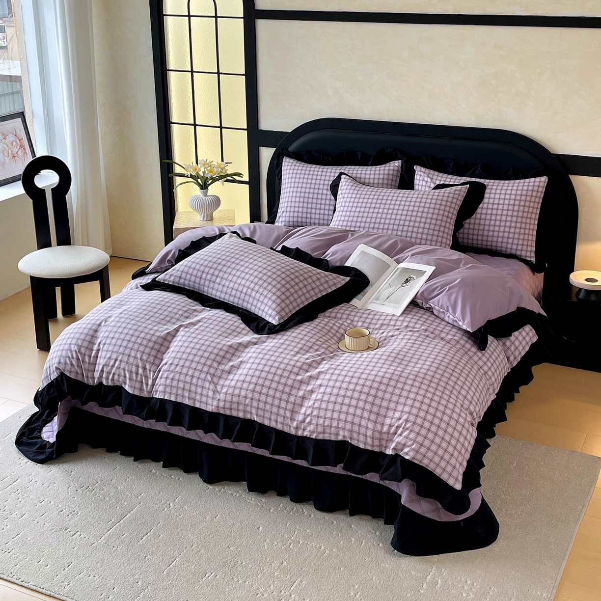 91家纺网 家纺一手货源 找家纺 麦田家纺 2026新款花边夹棉床盖四件套-西西里岛 西西里岛-浅紫