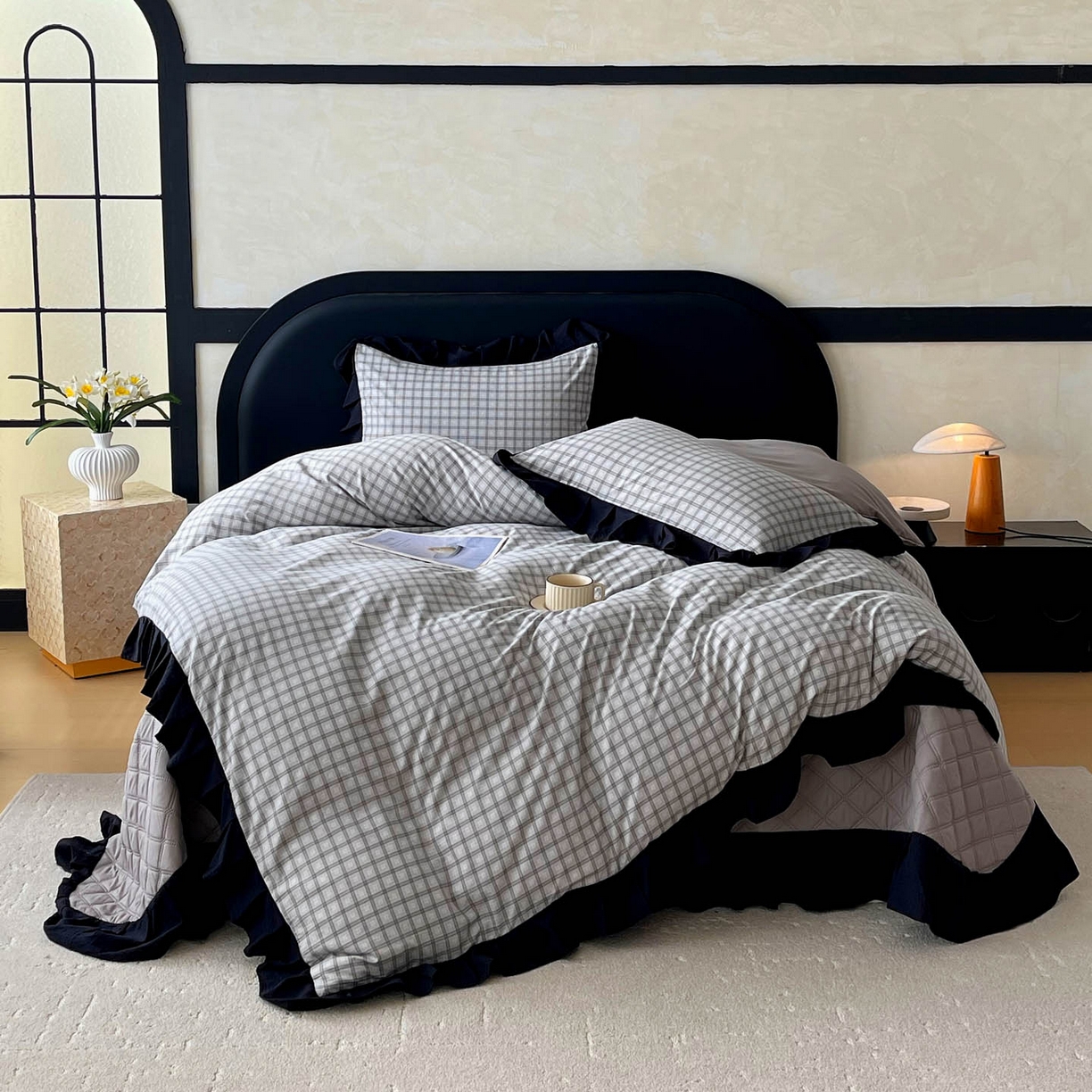 91家纺网 家纺一手货源 找家纺 麦田家纺 2026新款花边夹棉床盖四件套-西西里岛 西西里岛-山灰