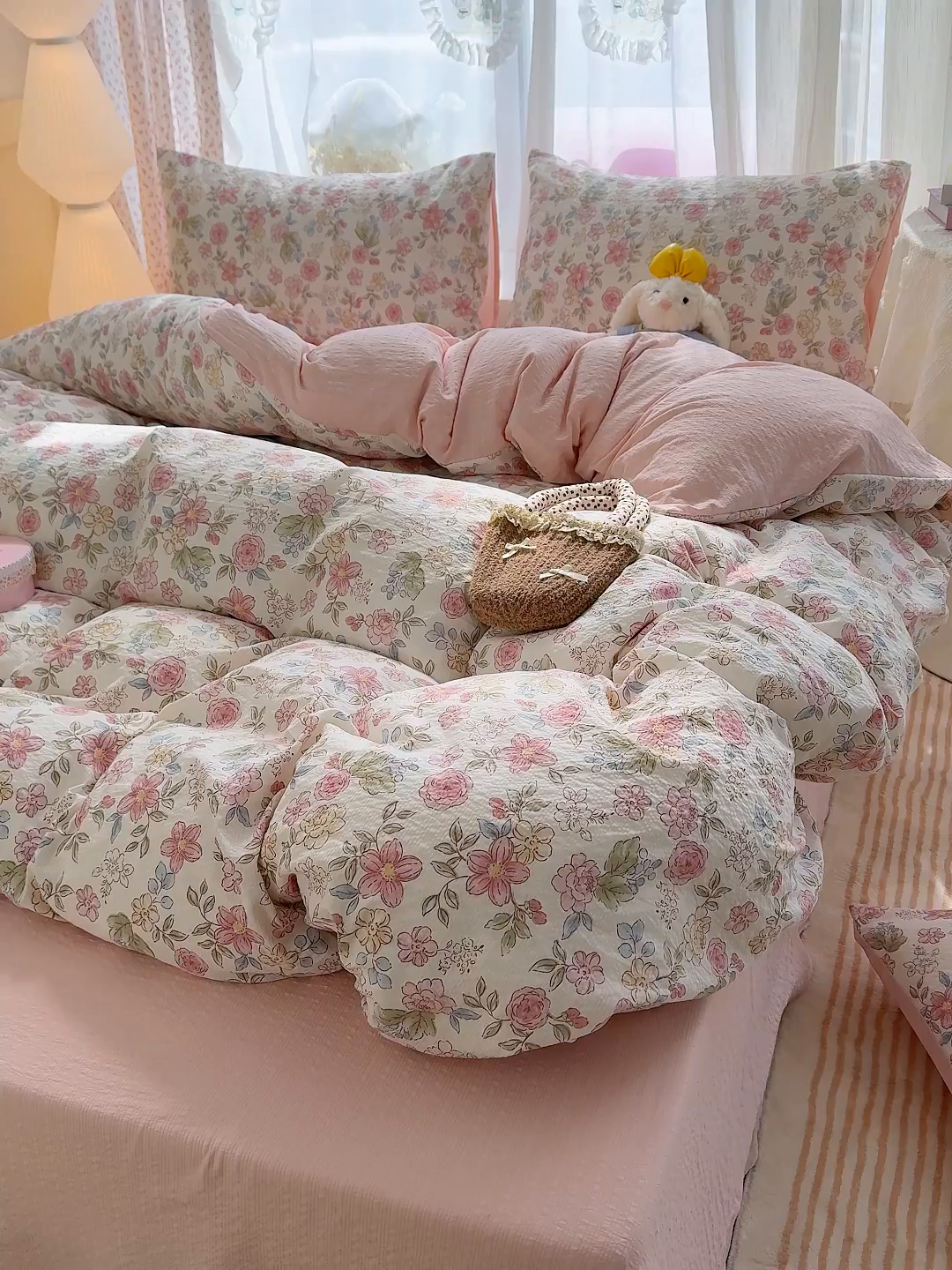 91家纺网 家纺一手货源 找家纺 铺尚美家纺 2026春夏新品高克重A类泡芙纱泡泡皱皱纱四件套 温莎粉