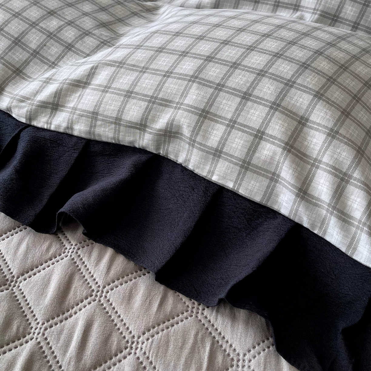 91家纺网 家纺一手货源 找家纺 麦田家纺 2026新款花边夹棉床盖四件套-西西里岛 西西里岛-山灰