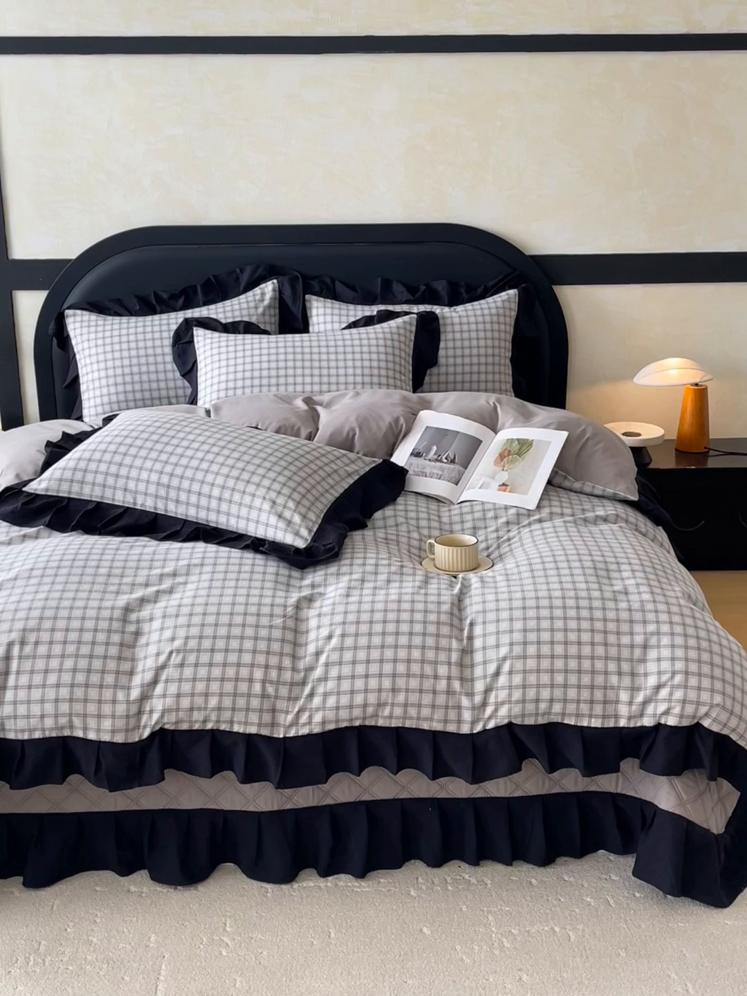 91家纺网 家纺一手货源 找家纺 麦田家纺 2026新款花边夹棉床盖四件套-西西里岛 西西里岛-山灰