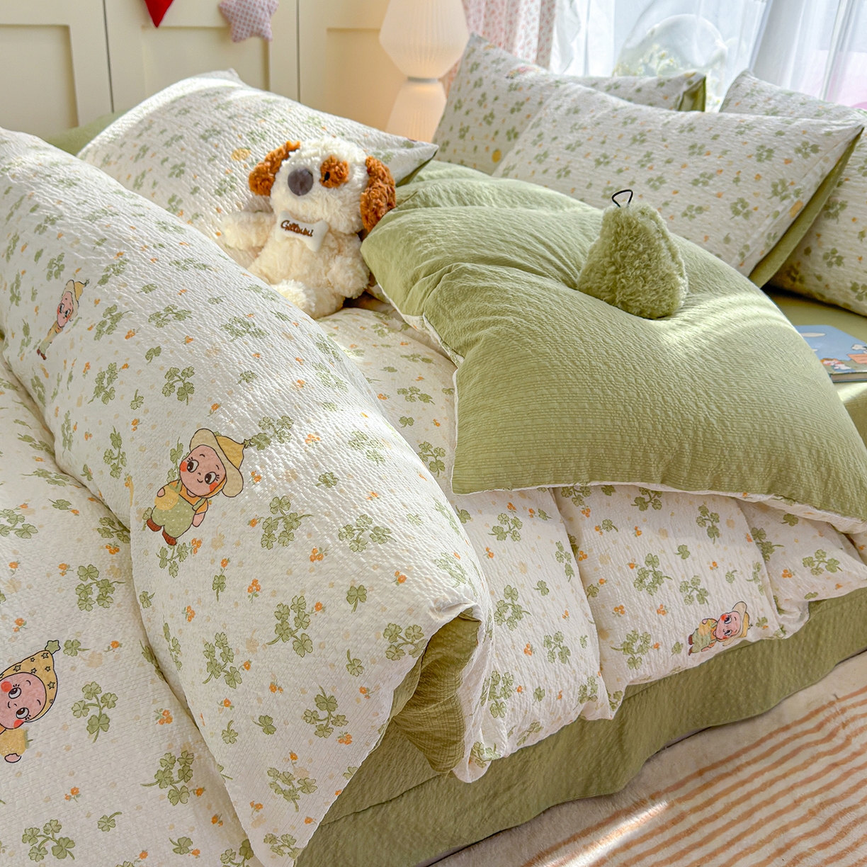 铺尚美家纺 2026春夏新品高克重A类泡芙纱泡泡皱皱纱四件套 星星仔