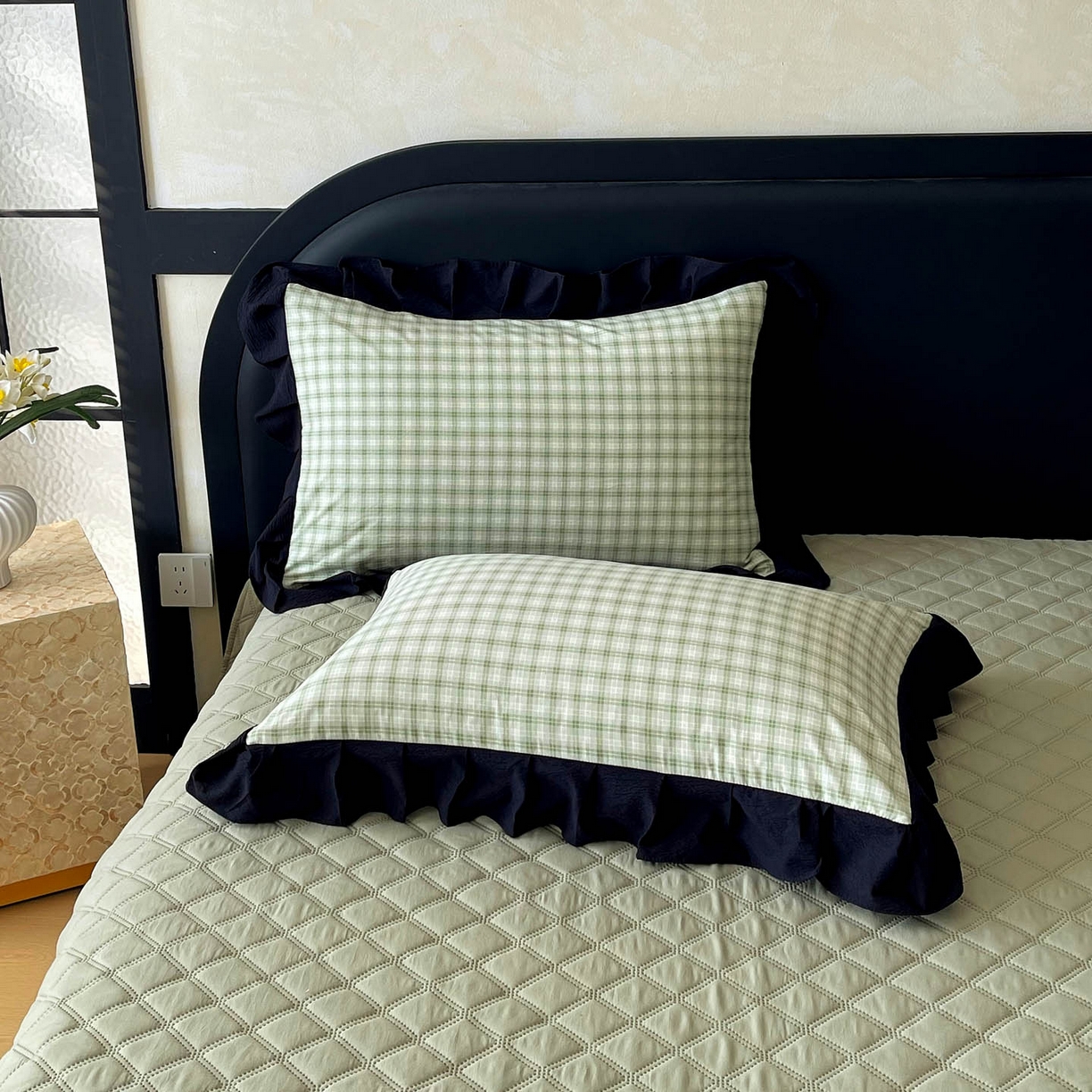 91家纺网 家纺一手货源 找家纺 麦田家纺 2026新款花边夹棉床盖四件套-西西里岛 西西里岛-藤绿