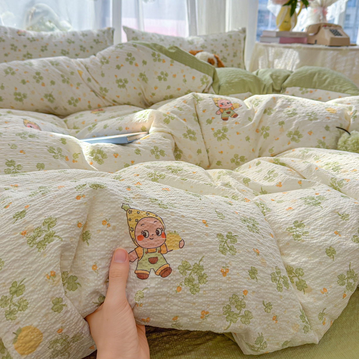 91家纺网 家纺一手货源 找家纺 铺尚美家纺 2026春夏新品高克重A类泡芙纱泡泡皱皱纱四件套 星星仔