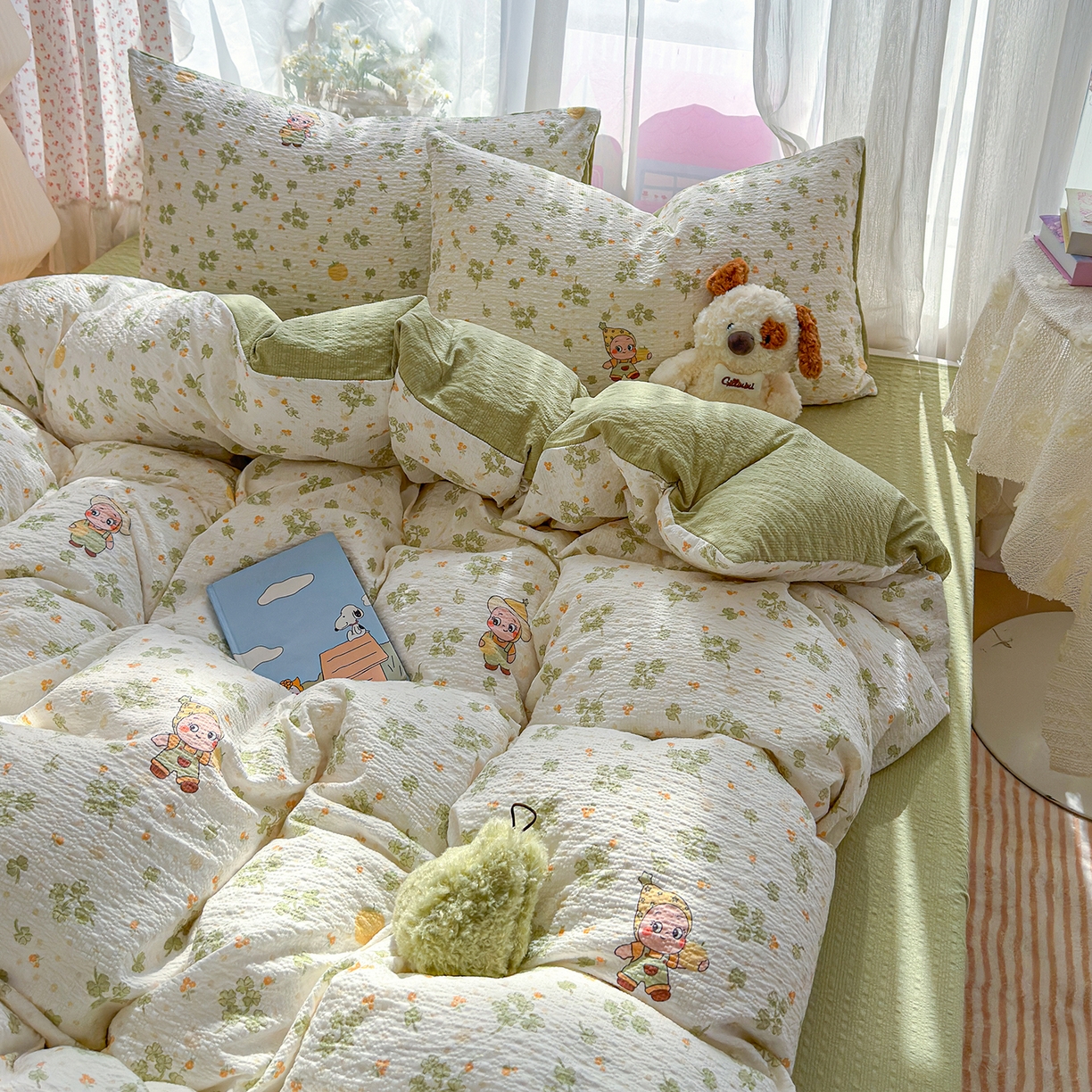 91家纺网 家纺一手货源 找家纺 铺尚美家纺 2026春夏新品高克重A类泡芙纱泡泡皱皱纱四件套 星星仔