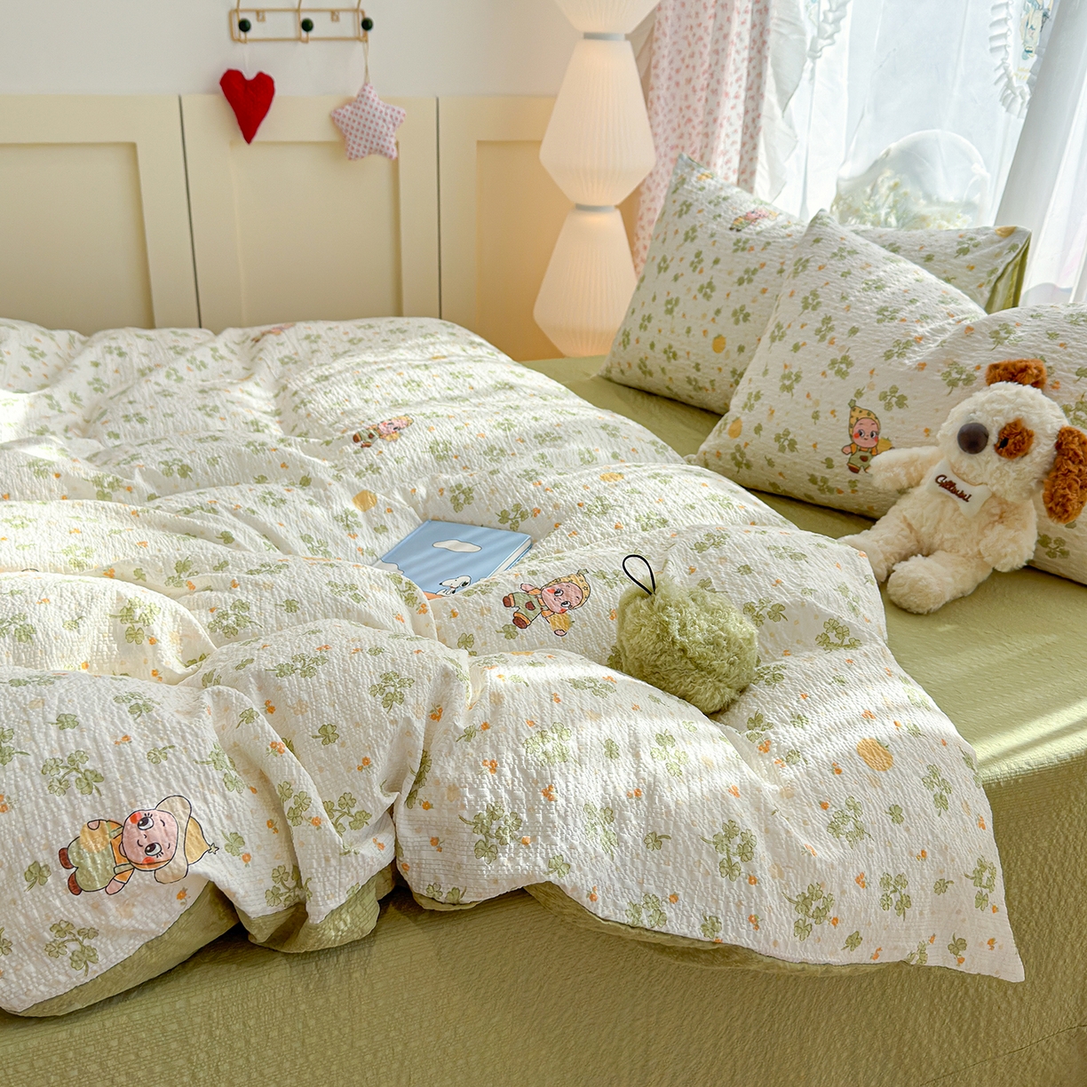 91家纺网 家纺一手货源 找家纺 铺尚美家纺 2026春夏新品高克重A类泡芙纱泡泡皱皱纱四件套 星星仔