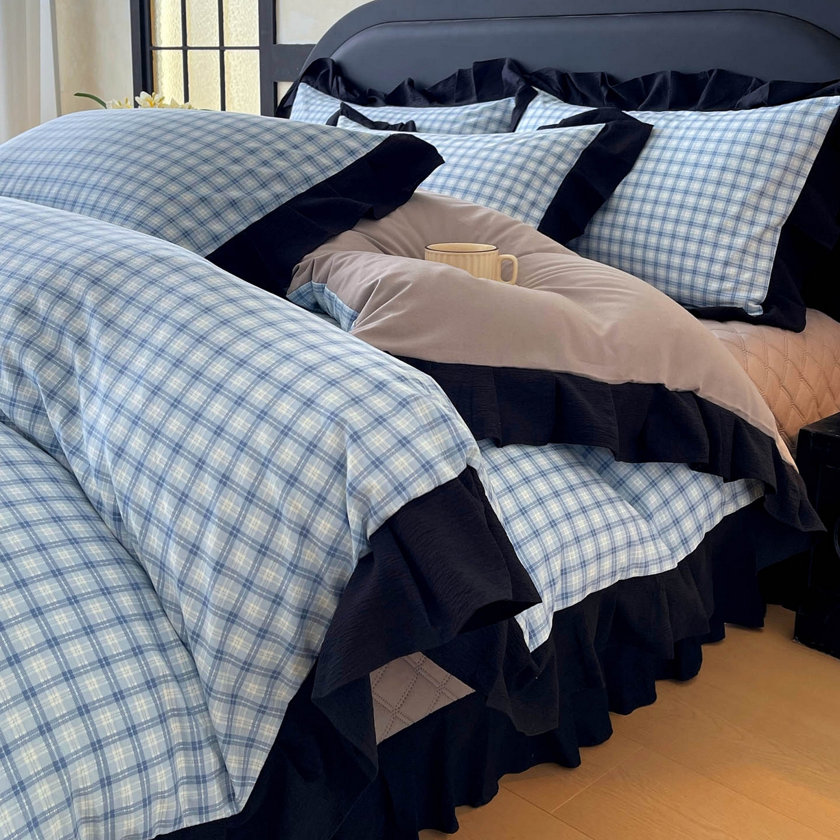 麦田家纺 2026新款花边夹棉床盖四件套-西西里岛 西西里岛-天蓝