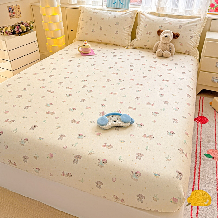 91家纺网 家纺一手货源 找家纺 卡普家居 2026新款全棉印花A版床笠 彩绘汪汪