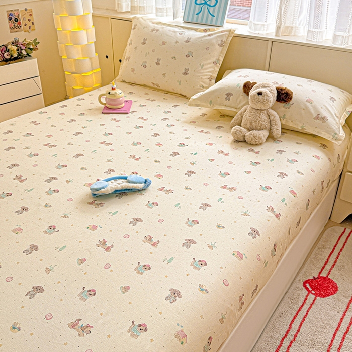 91家纺网 家纺一手货源 找家纺 卡普家居 2026新款全棉印花A版床笠 彩绘汪汪