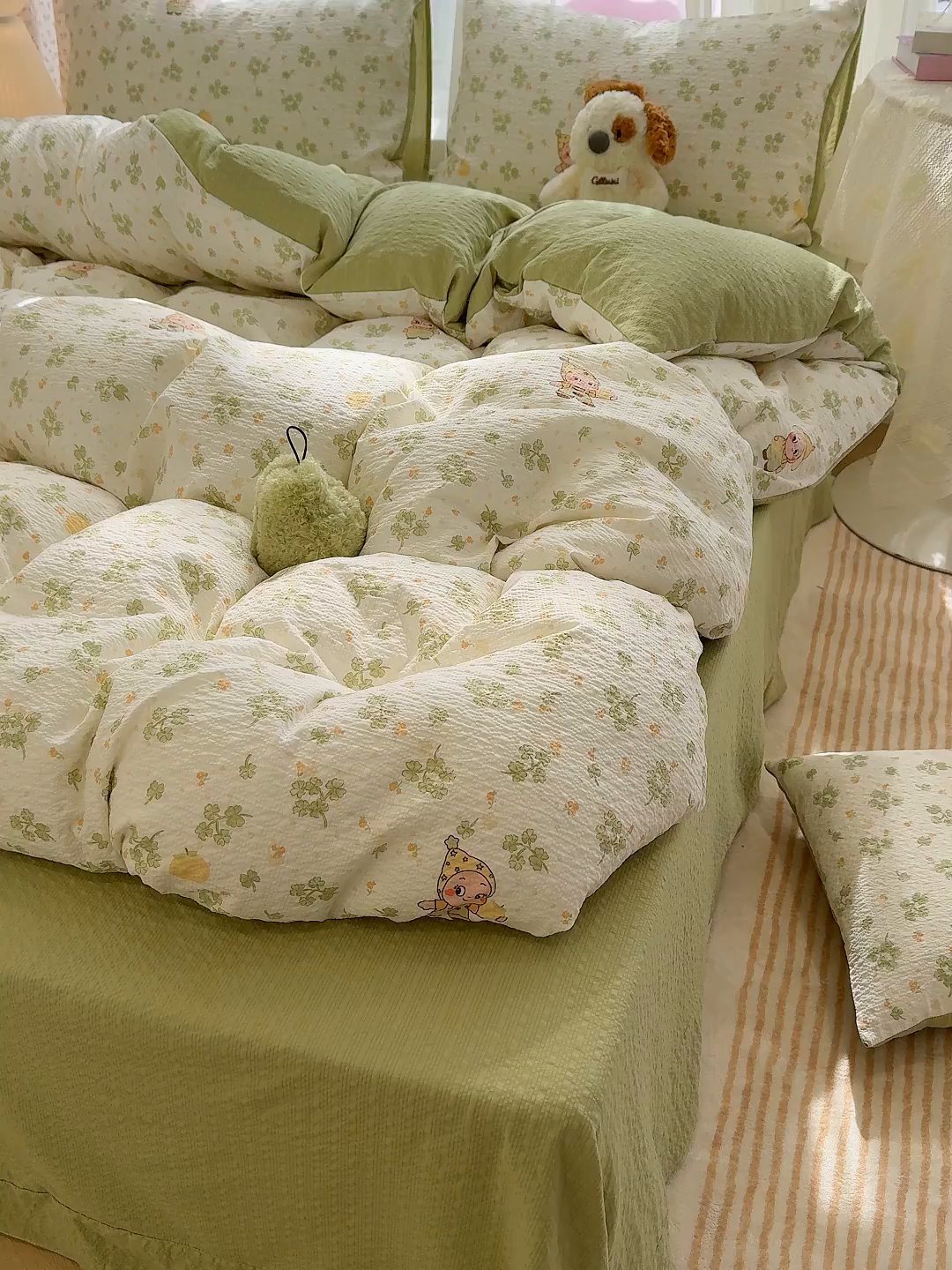 91家纺网 家纺一手货源 找家纺 铺尚美家纺 2026春夏新品高克重A类泡芙纱泡泡皱皱纱四件套 星星仔