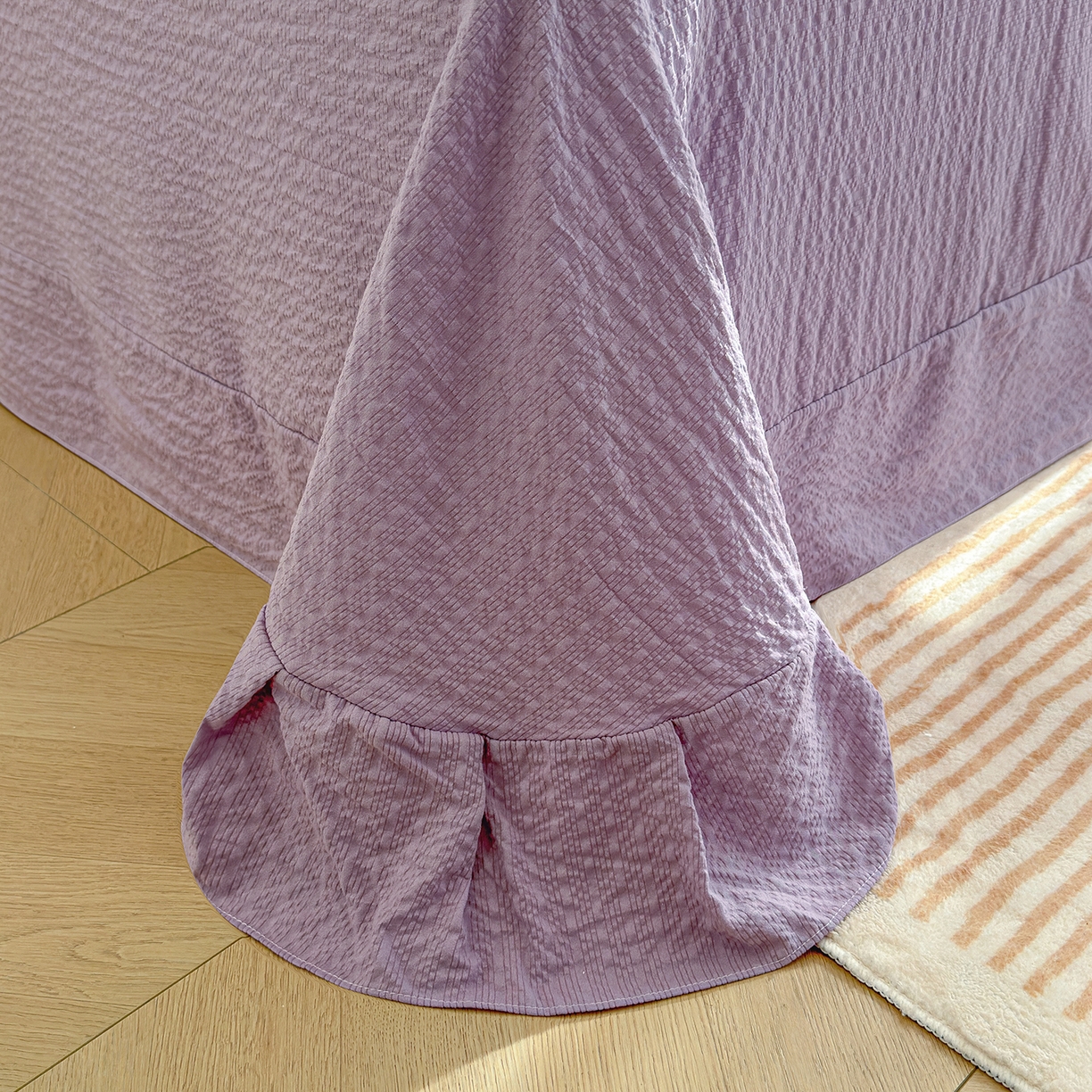 91家纺网 家纺一手货源 找家纺 铺尚美家纺 2026春夏新品高克重A类泡芙纱泡泡皱皱纱四件套 爱心点点