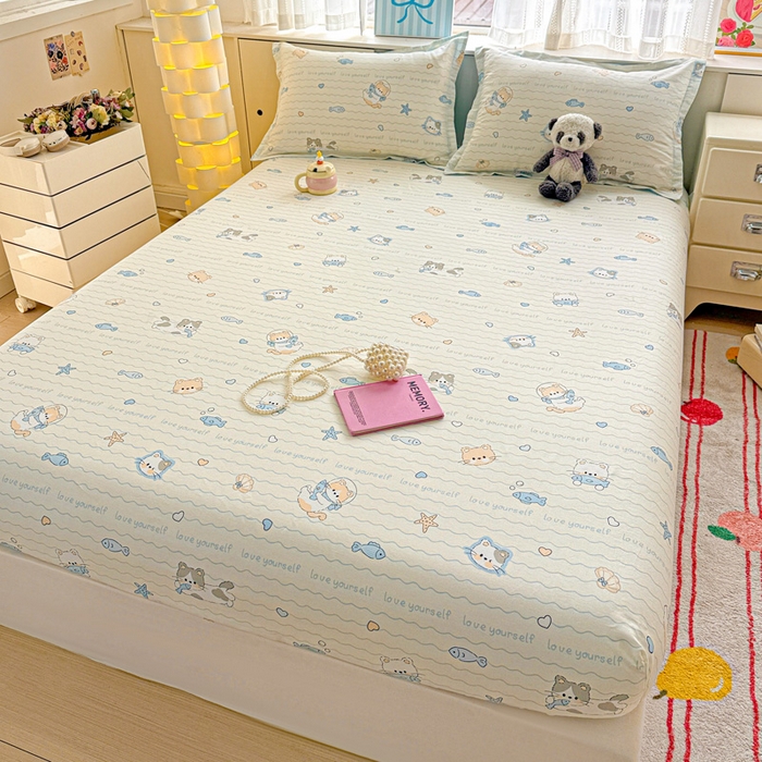 91家纺网 家纺一手货源 找家纺 卡普家居 2026新款全棉印花A版床笠 猫咪宝贝