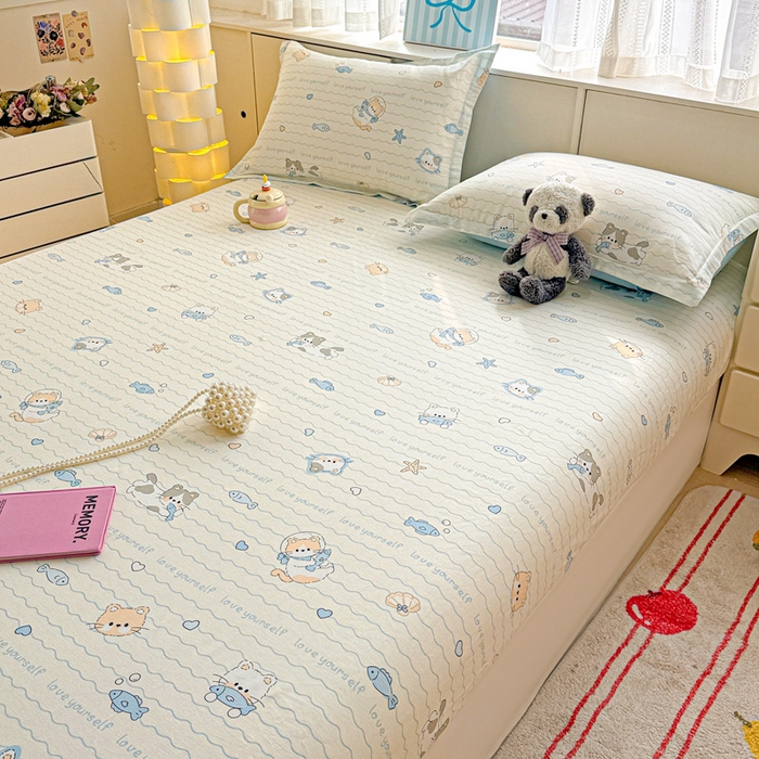 91家纺网 家纺一手货源 找家纺 卡普家居 2026新款全棉印花A版床笠 猫咪宝贝