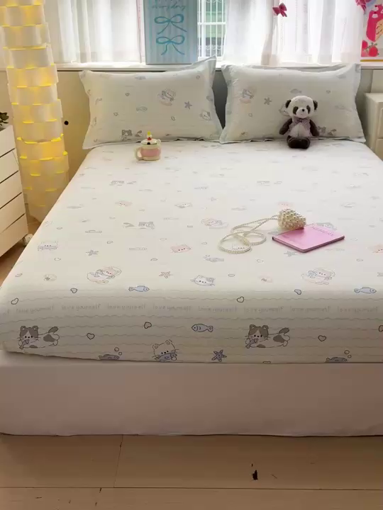 91家纺网 家纺一手货源 找家纺 卡普家居 2026新款全棉印花A版床笠 猫咪宝贝