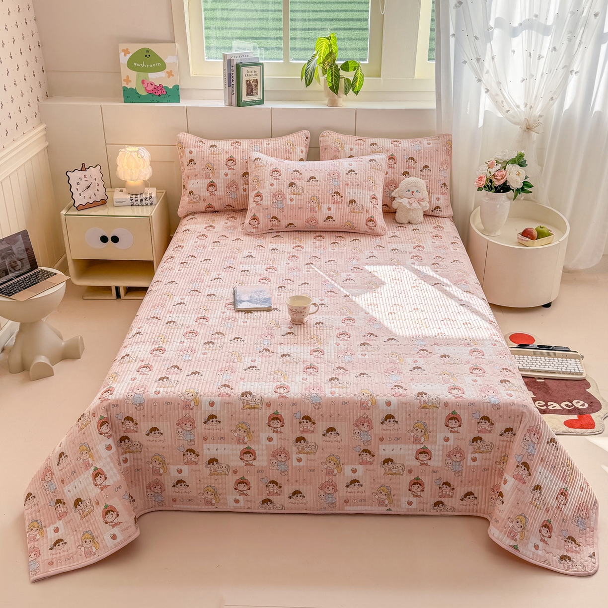 91家纺网 家纺一手货源 找家纺 康纳利 2026新款全棉床盖学生夹棉薄款床盖床垫三件套四季通用 欢乐伙伴