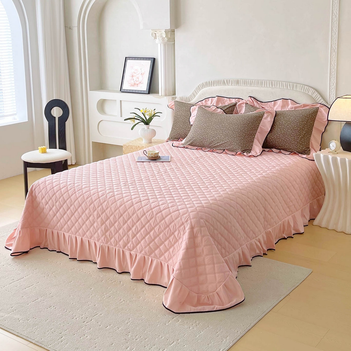 91家纺网 家纺一手货源 找家纺 麦田家纺 2026新款花边床盖四件套 朝花夕拾