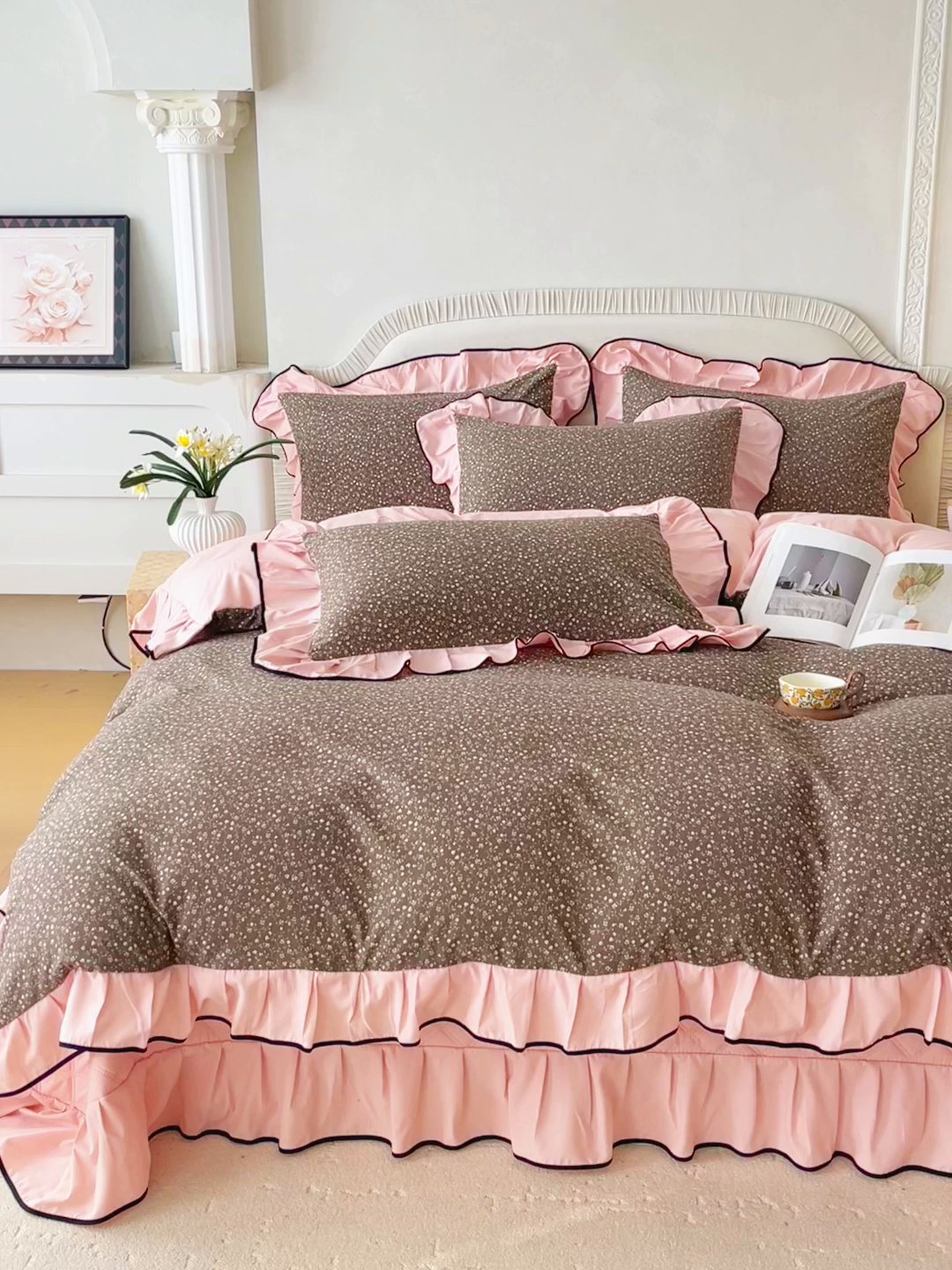 91家纺网 家纺一手货源 找家纺 麦田家纺 2026新款花边床盖四件套 朝花夕拾