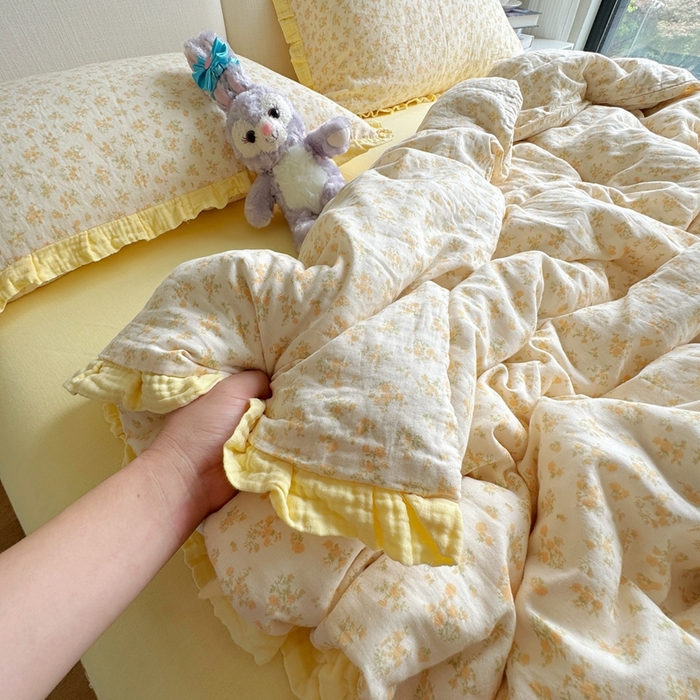 91家纺网 家纺一手货源 找家纺 （总）8+8 （花型持续更新中）2025新款全棉双层纱镂空花边/皱皱花边四件套