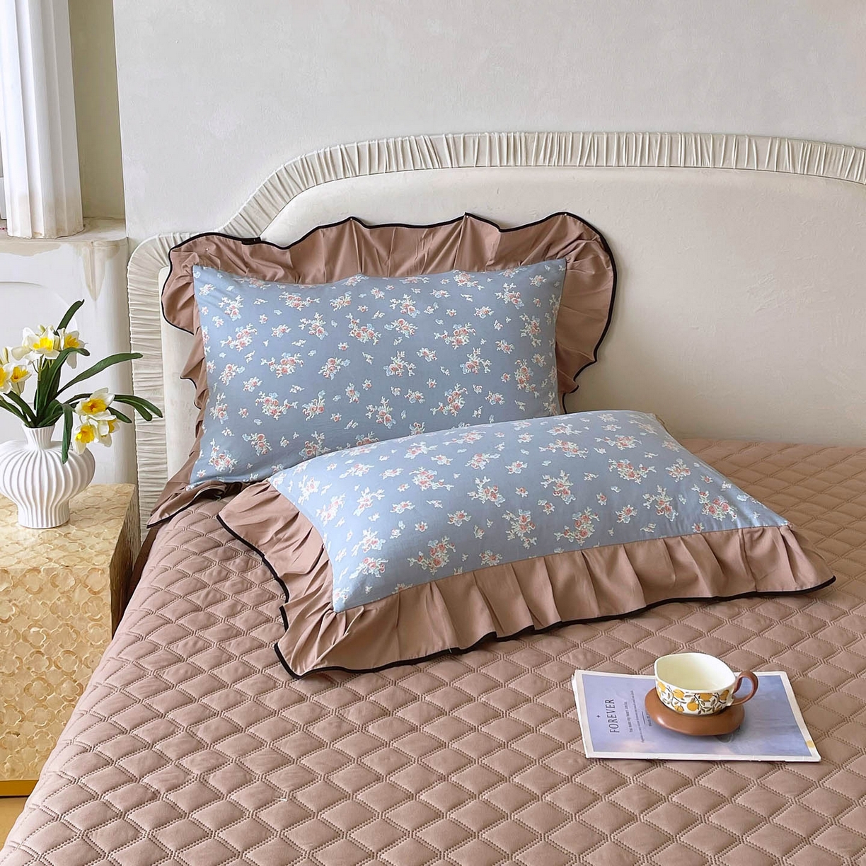 91家纺网 家纺一手货源 找家纺 麦田家纺 2026新款花边床盖四件套 椿庭怀蓝