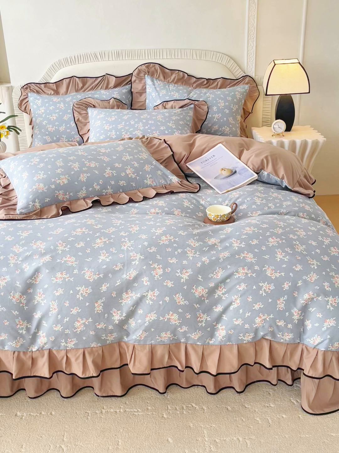 91家纺网 家纺一手货源 找家纺 麦田家纺 2026新款花边床盖四件套 椿庭怀蓝