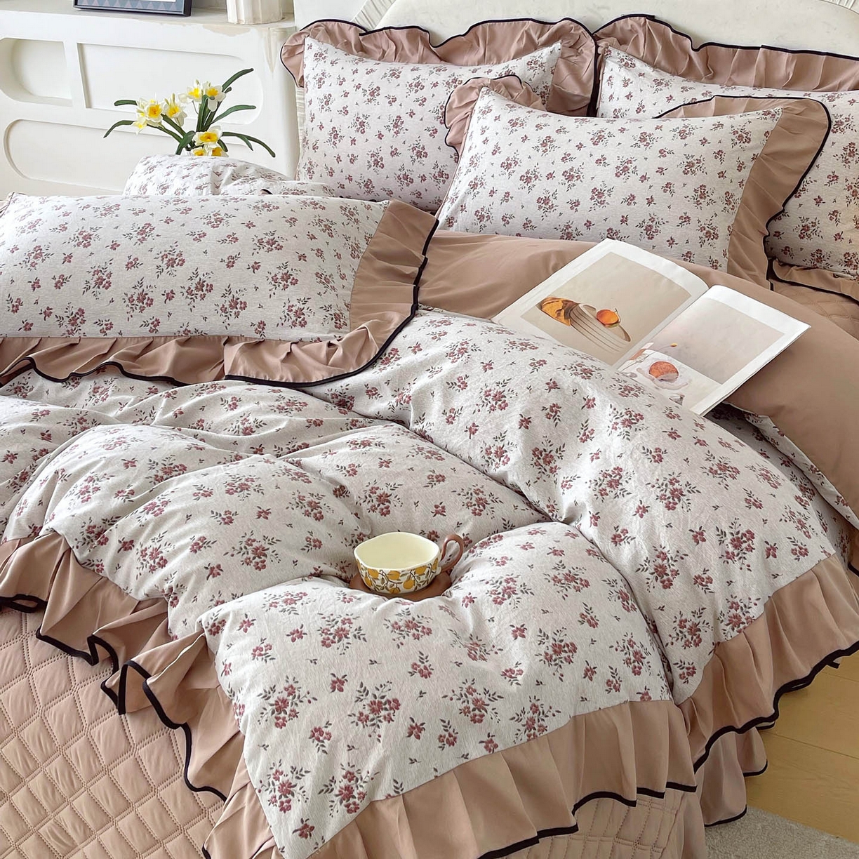 91家纺网 家纺一手货源 找家纺 麦田家纺 2026新款花边床盖四件套 丹枫白露