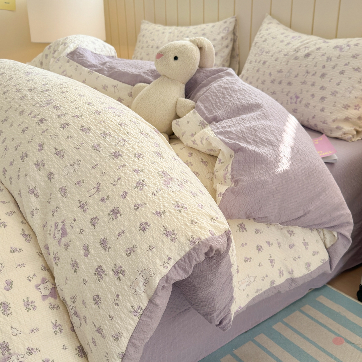 德比尔斯 2026新款小清新110g高品质直播热卖款A类泡芙棉四件套 安妮小兔