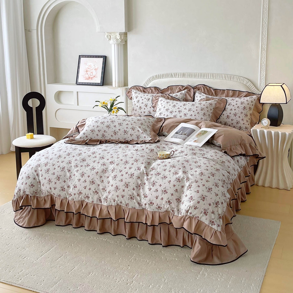 91家纺网 家纺一手货源 找家纺 麦田家纺 2026新款花边床盖四件套 丹枫白露