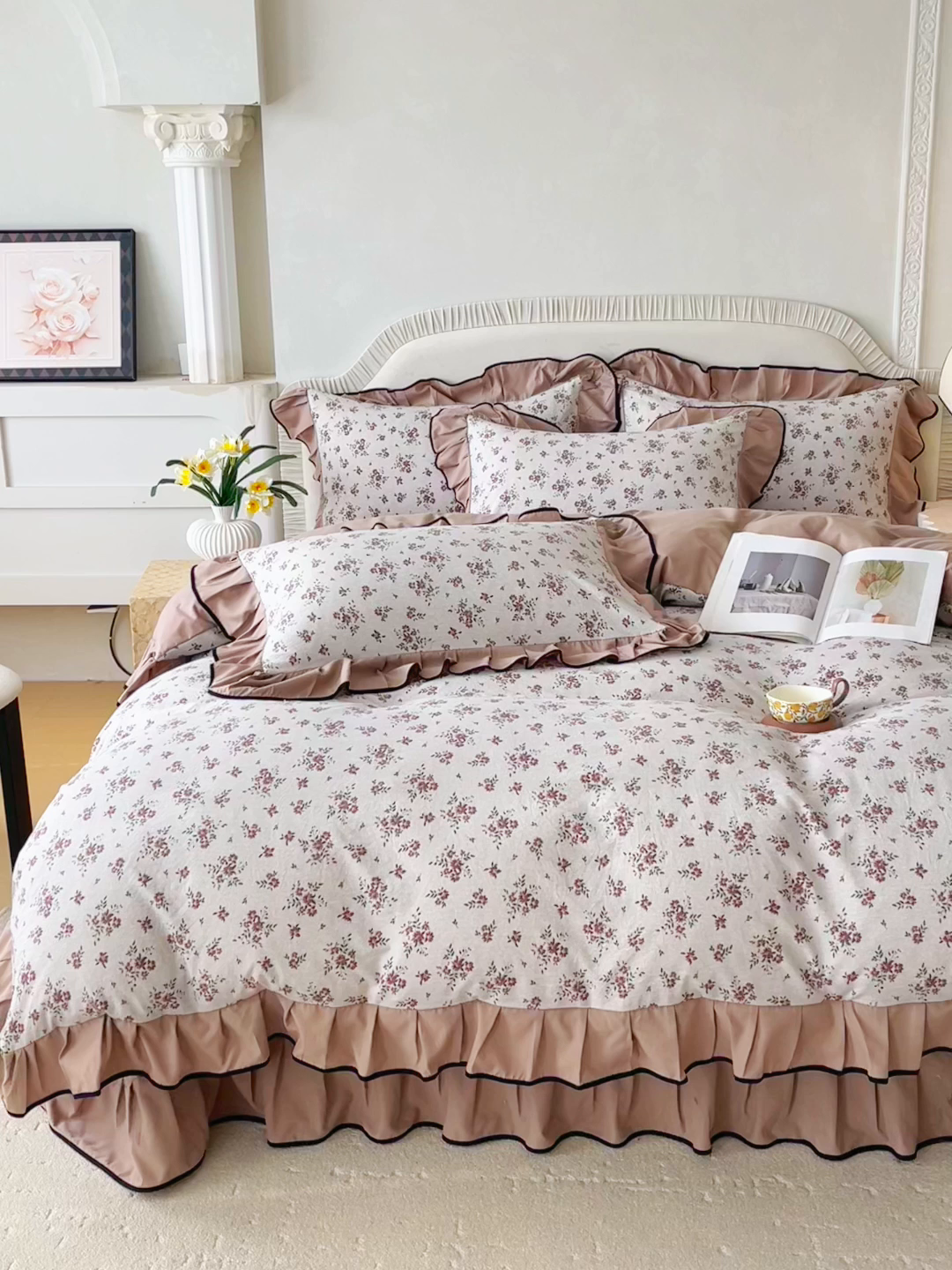 91家纺网 家纺一手货源 找家纺 麦田家纺 2026新款花边床盖四件套 丹枫白露