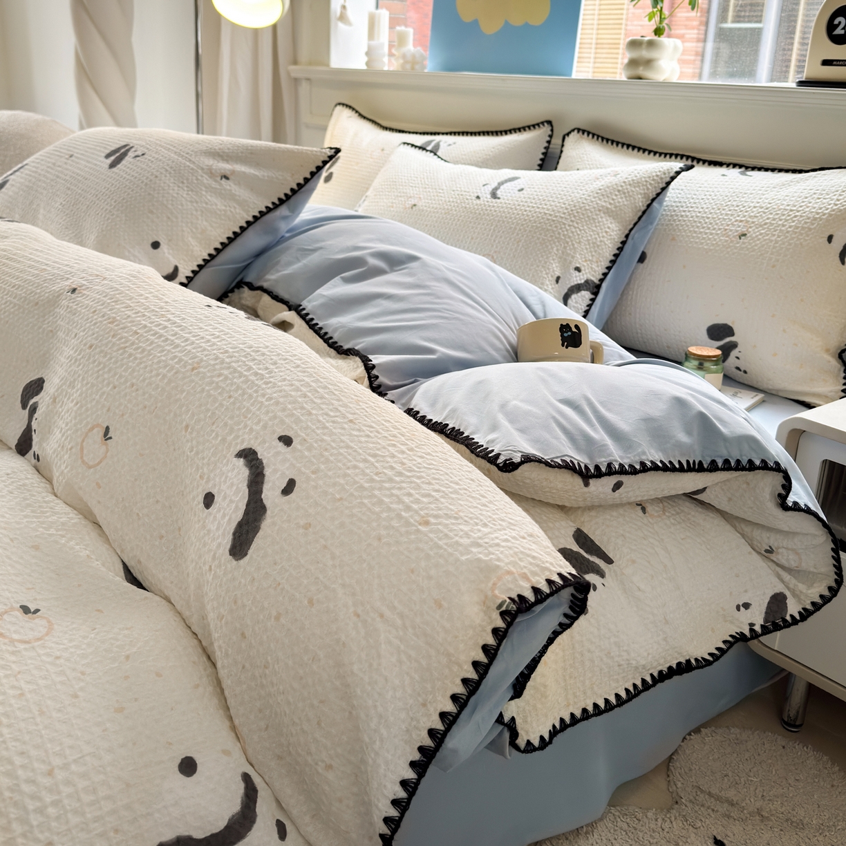 91家纺网 家纺一手货源 找家纺 雯雨家纺 2026新款全棉华夫格三角针被套 苏潘达灰