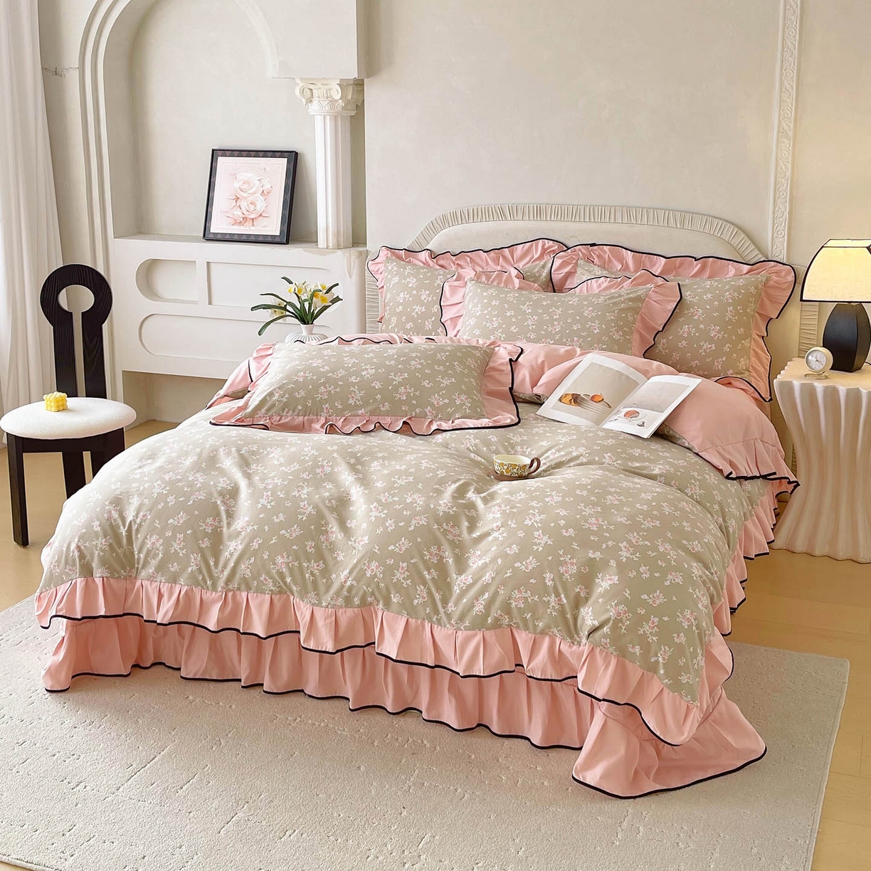 91家纺网 家纺一手货源 找家纺 麦田家纺 2026新款花边床盖四件套 花漾甜心