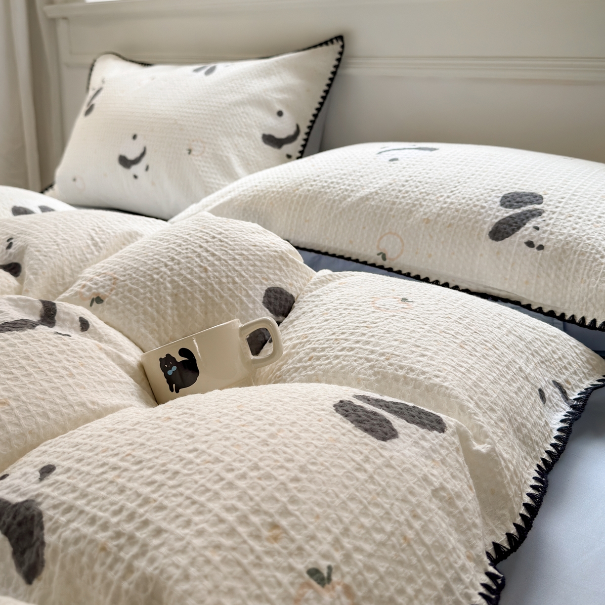 91家纺网 家纺一手货源 找家纺 雯雨家纺 2026新款全棉华夫格三角针被套 苏潘达灰