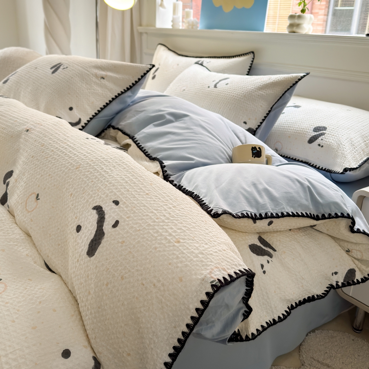 91家纺网 家纺一手货源 找家纺 雯雨家纺 2026新款全棉华夫格三角针被套 苏潘达灰