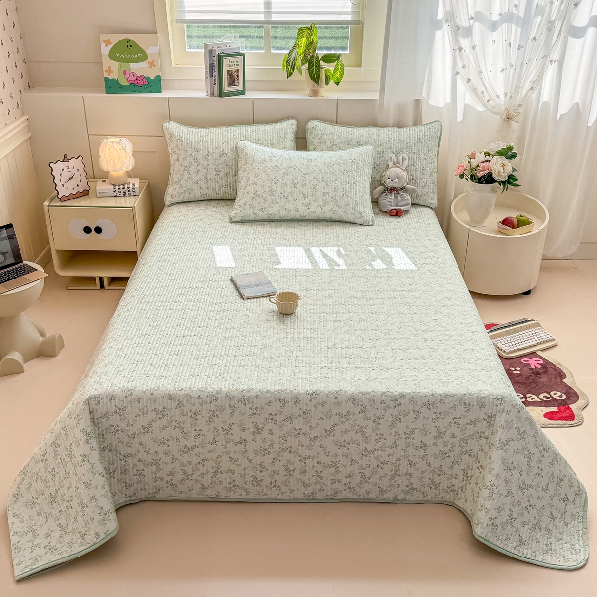 91家纺网 家纺一手货源 找家纺 康纳利 2026新款全棉床盖学生夹棉薄款床盖床垫三件套四季通用 莱茵春色