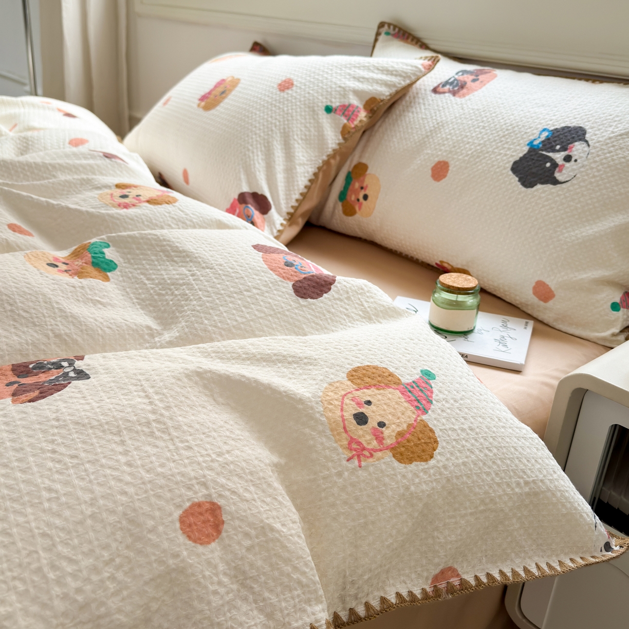 91家纺网 家纺一手货源 找家纺 雯雨家纺 2026新款全棉华夫格三角针被套 欢乐派对