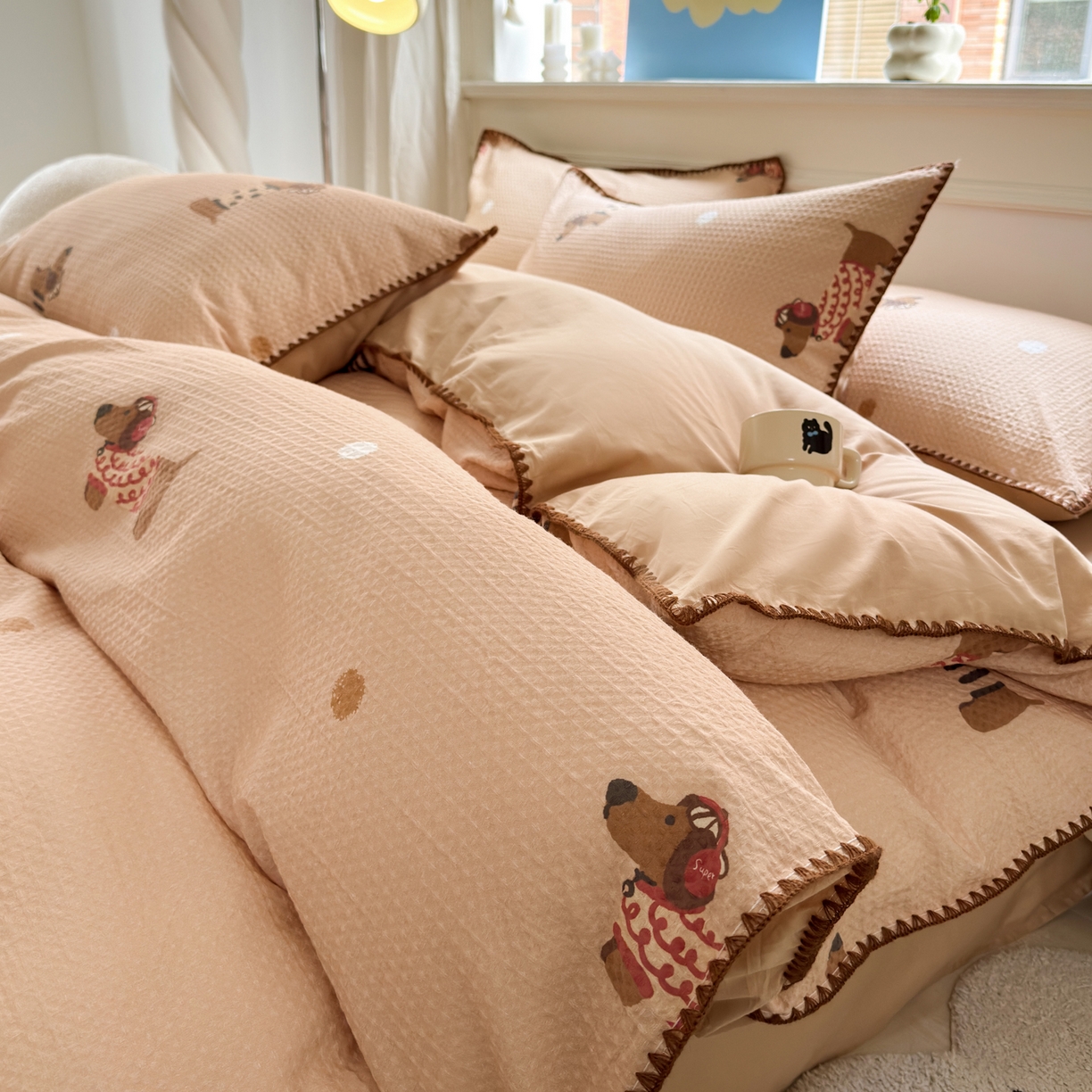 雯雨家纺 2026新款全棉华夫格三角针被套 瑞乐棕