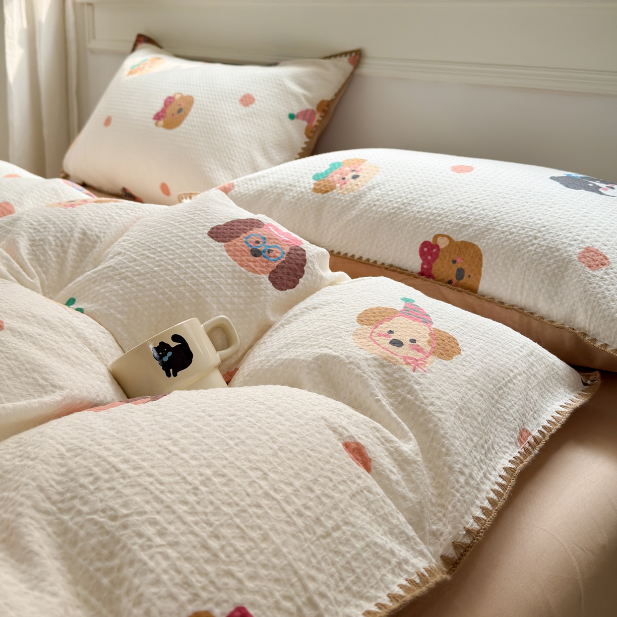 91家纺网 家纺一手货源 找家纺 雯雨家纺 2026新款全棉华夫格三角针被套 欢乐派对