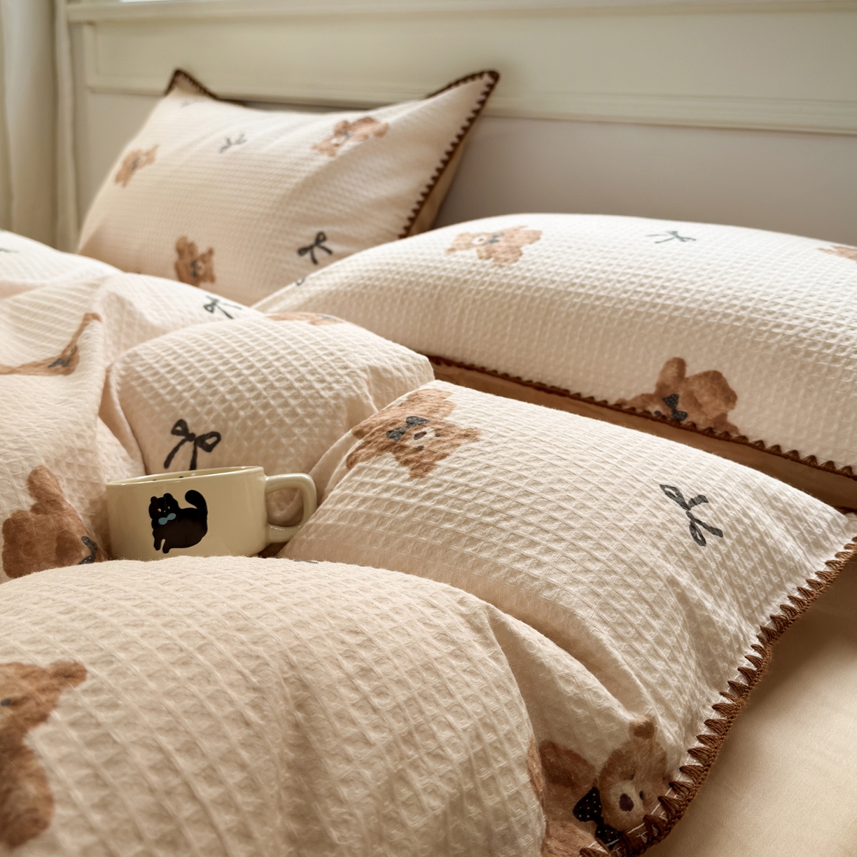 91家纺网 家纺一手货源 找家纺 雯雨家纺 2026新款全棉华夫格三角针被套 萌动时光