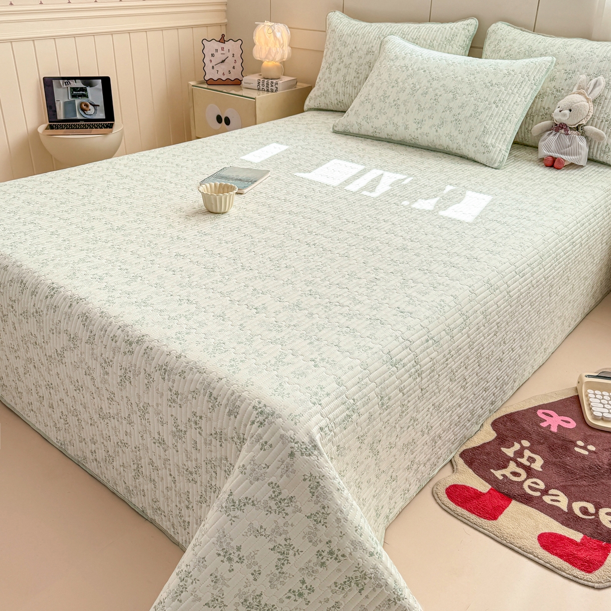 91家纺网 家纺一手货源 找家纺 康纳利 2026新款全棉床盖学生夹棉薄款床盖床垫三件套四季通用 莱茵春色