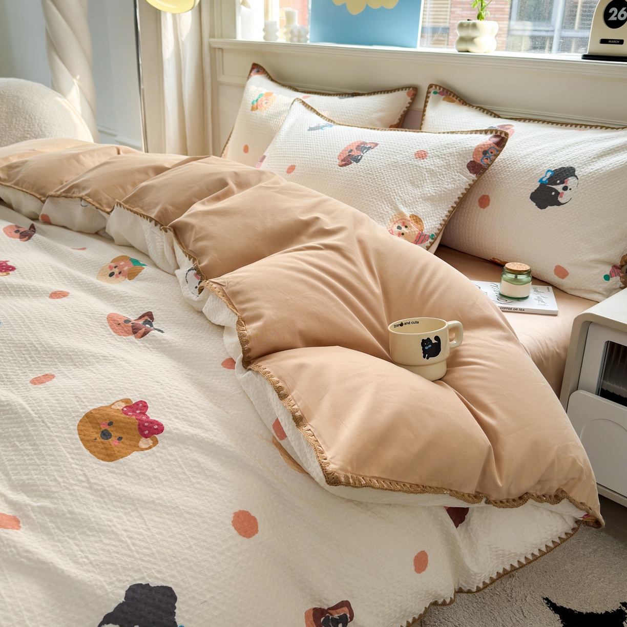 91家纺网 家纺一手货源 找家纺 雯雨家纺 2026新款全棉华夫格三角针被套 欢乐派对