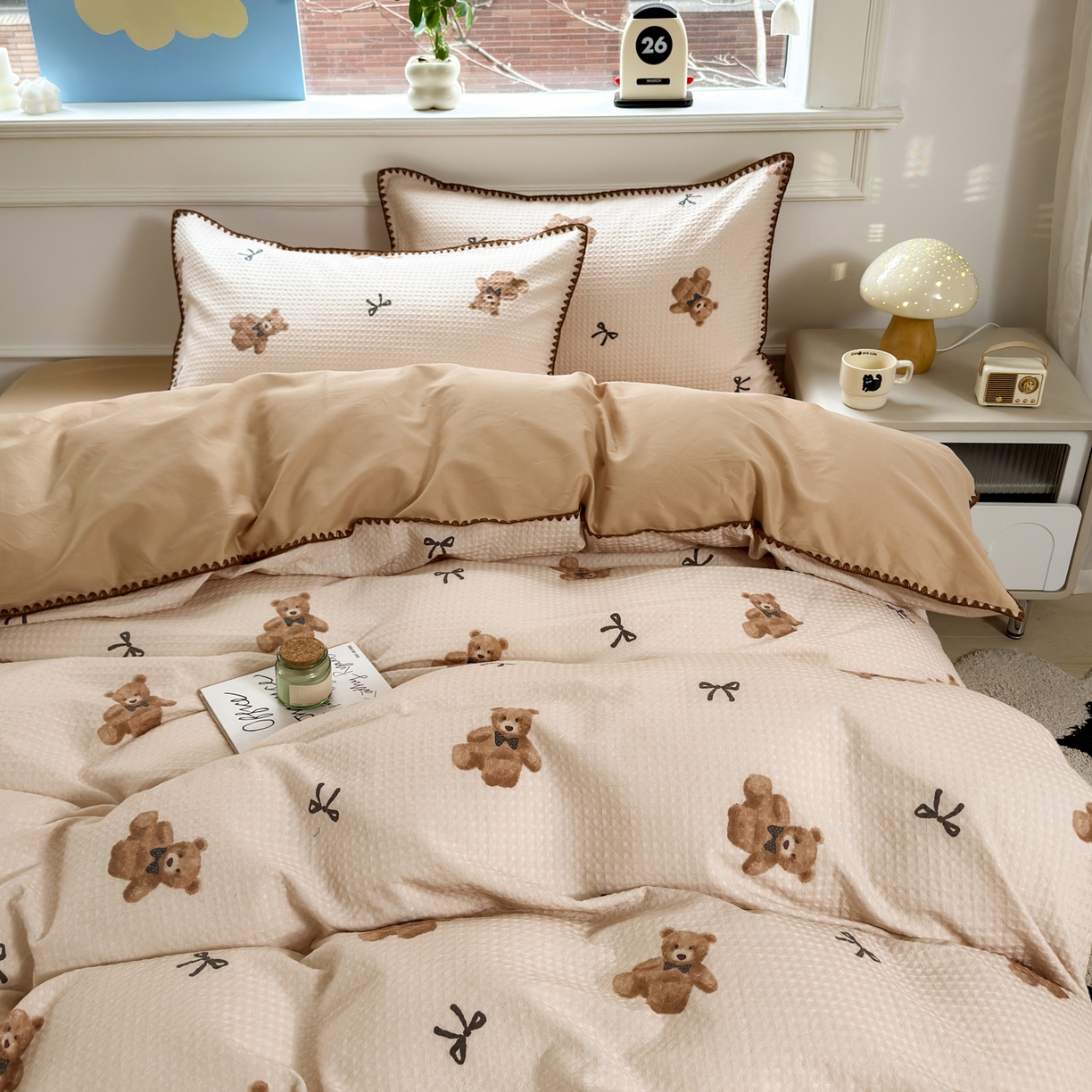 91家纺网 家纺一手货源 找家纺 雯雨家纺 2026新款全棉华夫格三角针被套 萌动时光