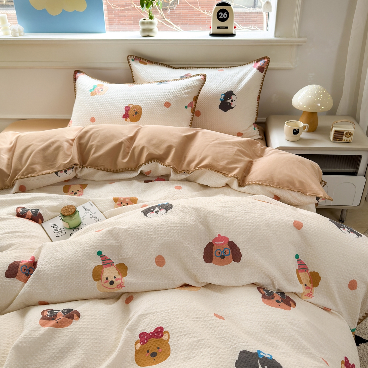 91家纺网 家纺一手货源 找家纺 雯雨家纺 2026新款全棉华夫格三角针被套 欢乐派对